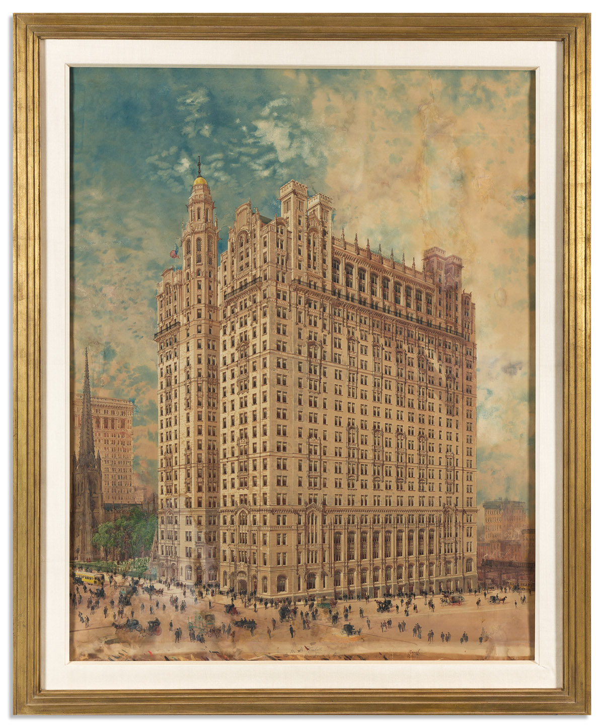 (NEW YORK CITY.) Hughson Hawley; attributed to. [Trinity and United States Realty Buildings].